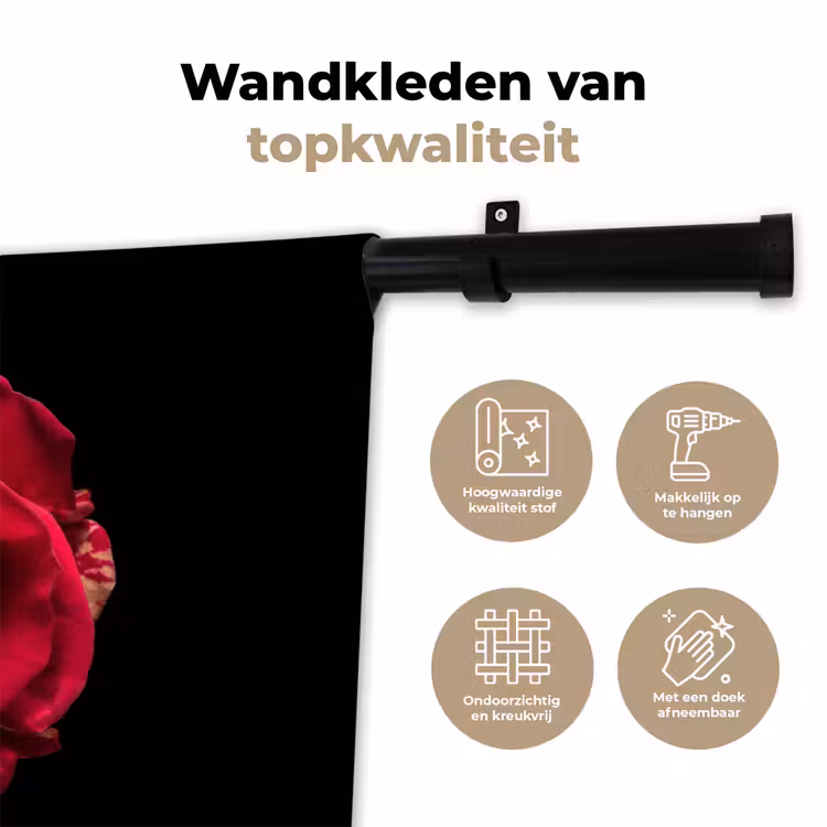 Wandkleed - Bloem - Roos - Rood - Zwart — 3