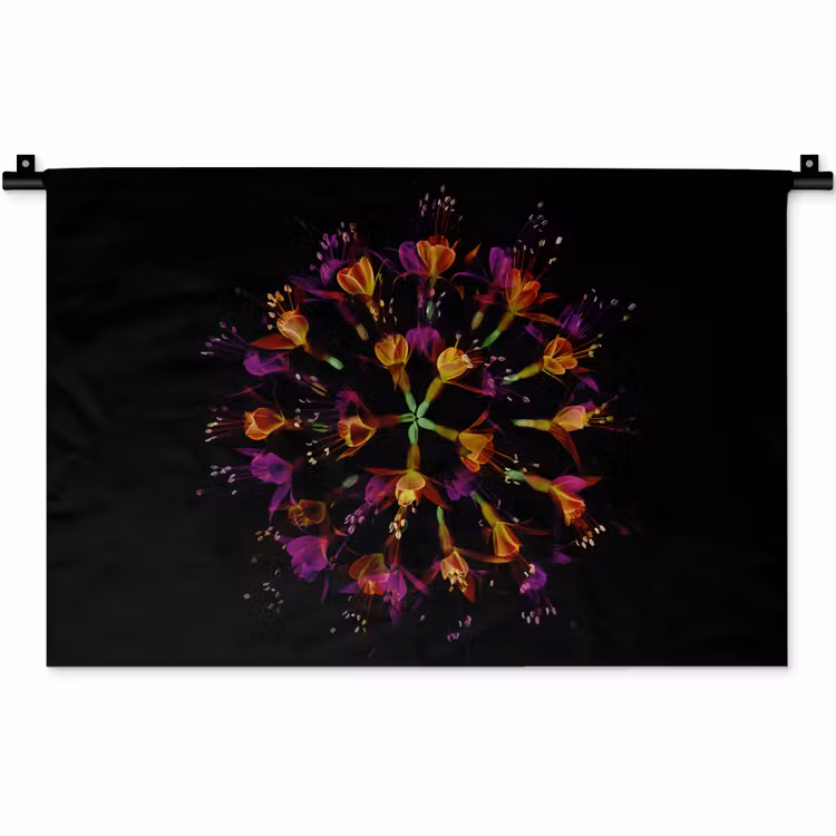 Wandkleed - Bloemen - Oranje - Roze - Zwart — 1