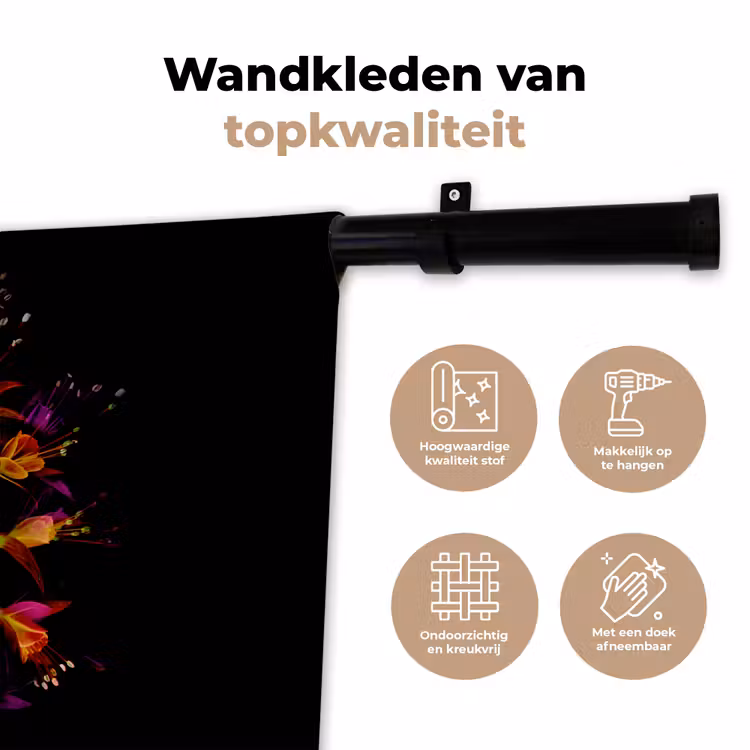 Wandkleed - Bloemen - Oranje - Roze - Zwart — 3