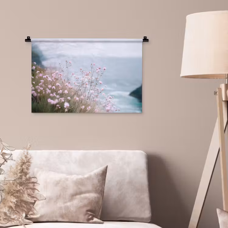Wandkleed - Klif - Bloemen - Zee - Roze — 2
