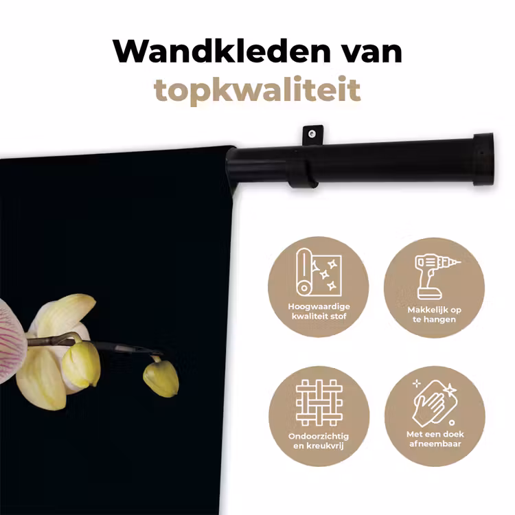 Wandkleed - Orchidee - Bloemen - Zwart - Roze - Knoppen — 3
