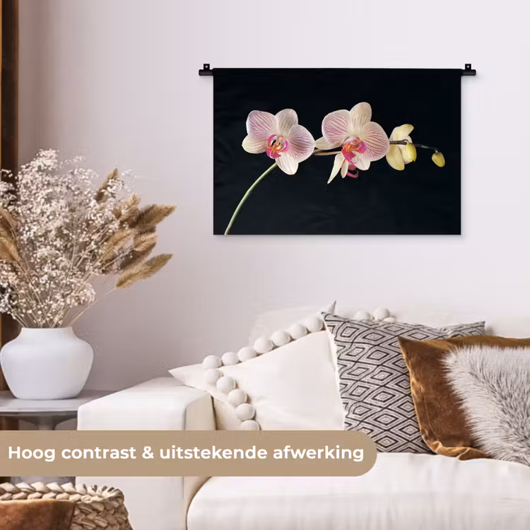 Wandkleed - Orchidee - Bloemen - Zwart - Roze - Knoppen — 4
