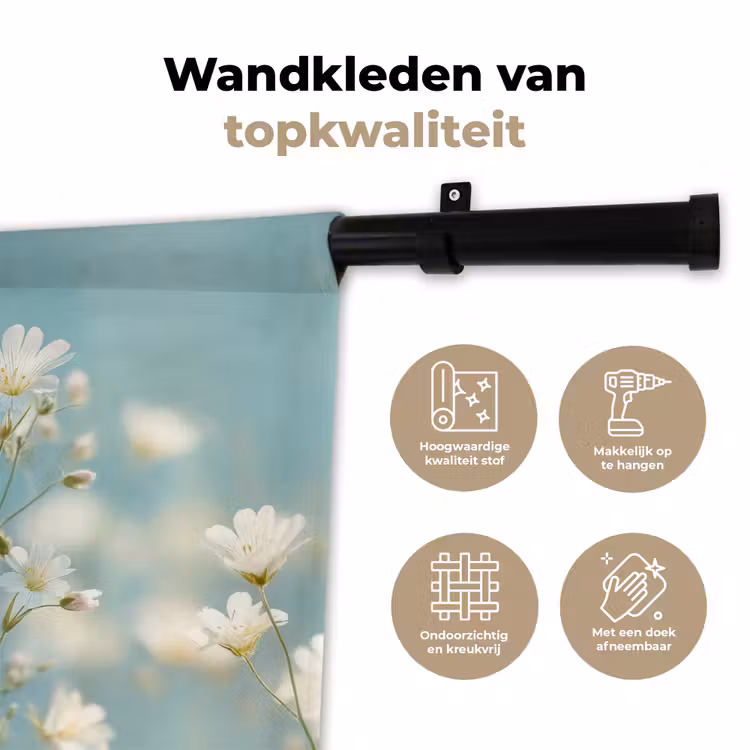 Wandkleed - Stengels - Bloemen - Lucht - Wit — 3