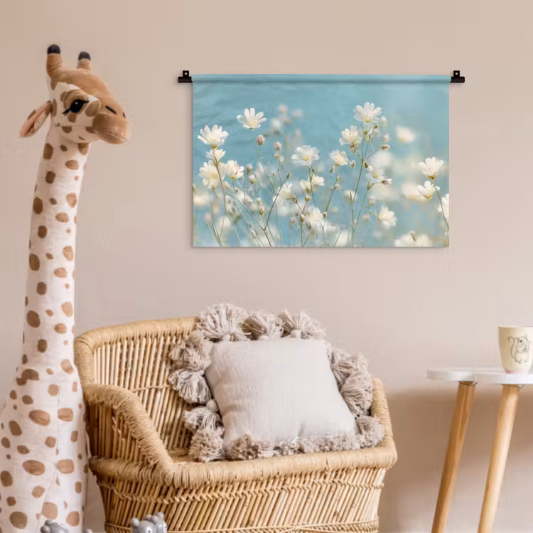 Wandkleed - Stengels - Bloemen - Lucht - Wit — 5