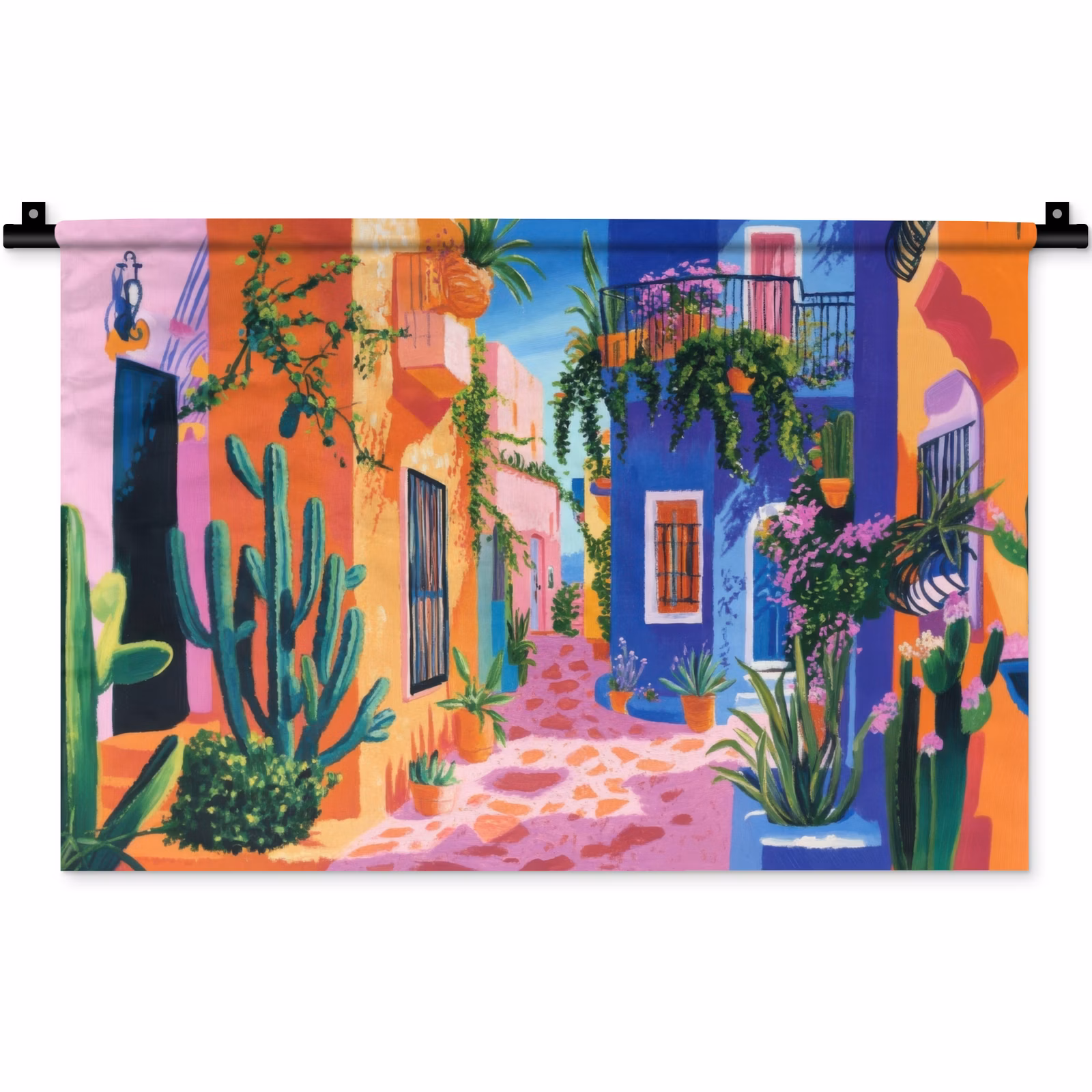 Wandkleed - Geel - Blauw - Oranje - Huis — 1
