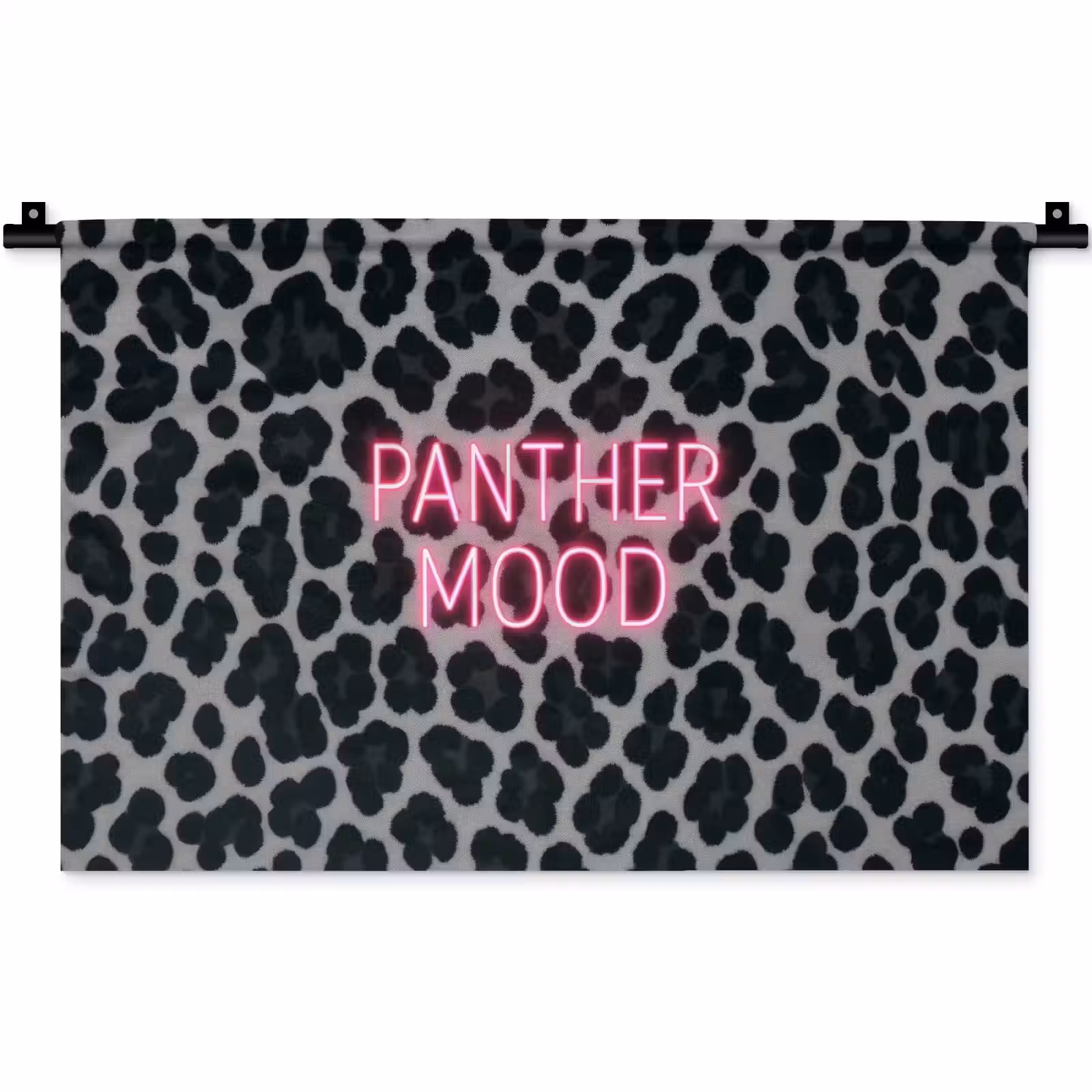 Wandkleed - Panterprint - Zwart - Neonletters - Roze — 1