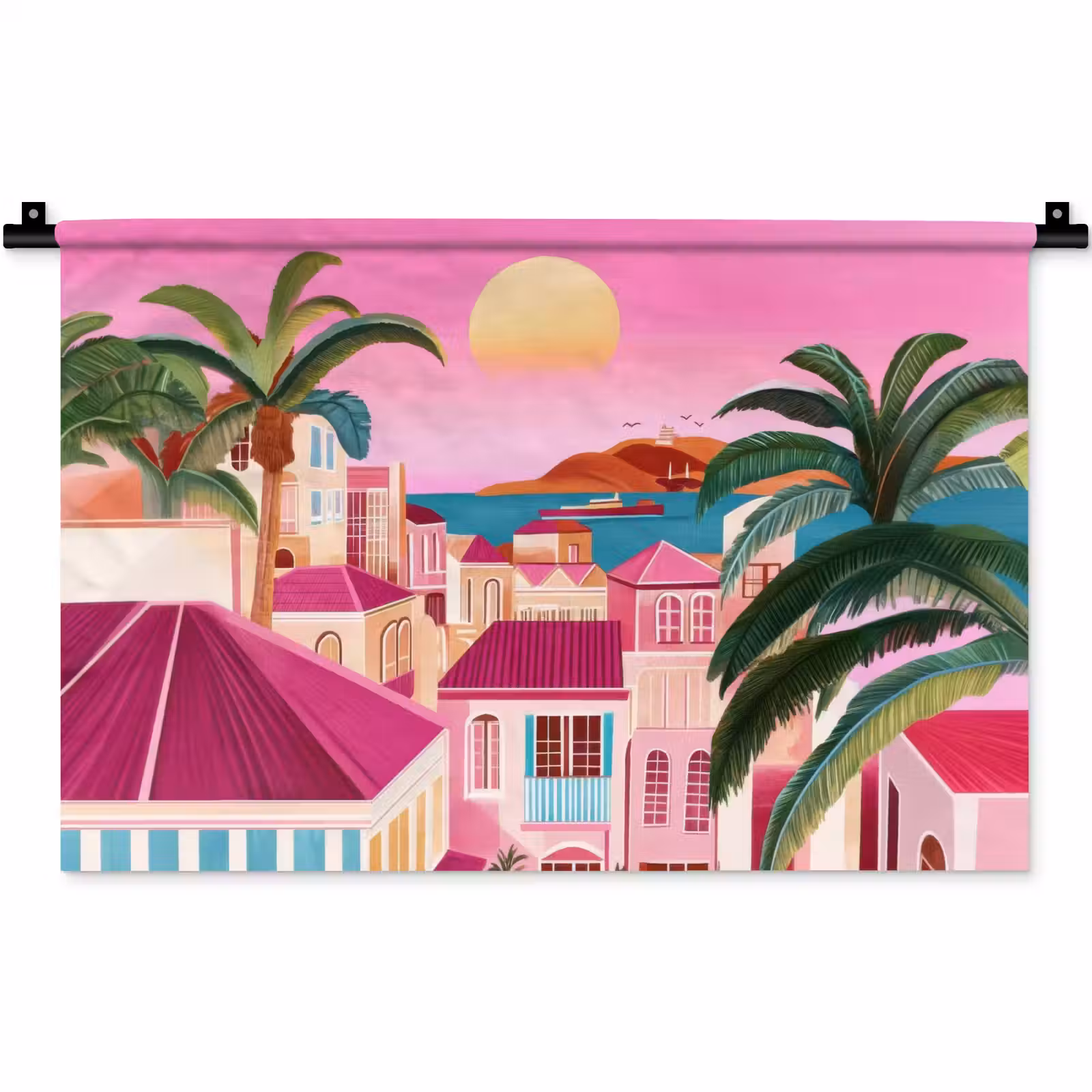 Wandkleed - Stad - Roze - Palmbomen — 1