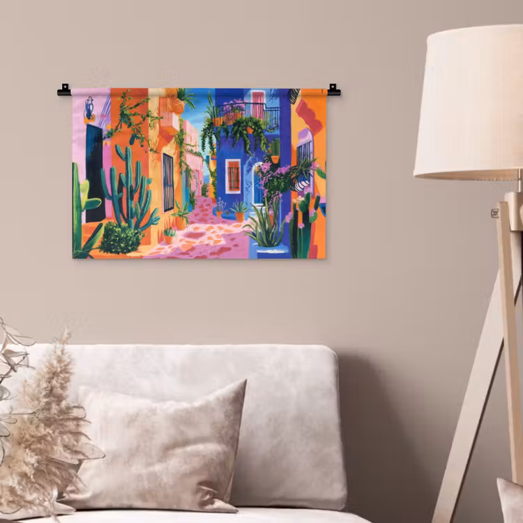 Wandkleed - Geel - Blauw - Oranje - Huis — 2
