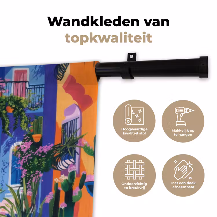Wandkleed - Geel - Blauw - Oranje - Huis — 3