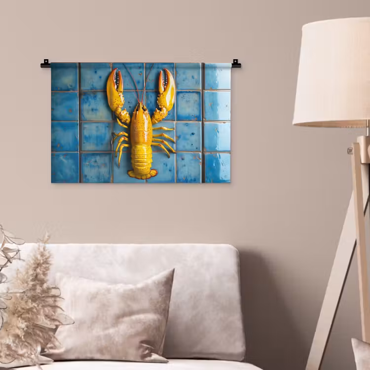 Wandkleed - Kreeft - Geel - Blauw - Tegels — 2