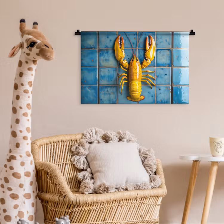 Wandkleed - Kreeft - Geel - Blauw - Tegels — 5