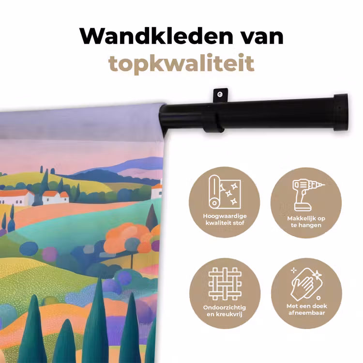 Wandkleed - Landschap - Paars - Pastel - Huizen — 3