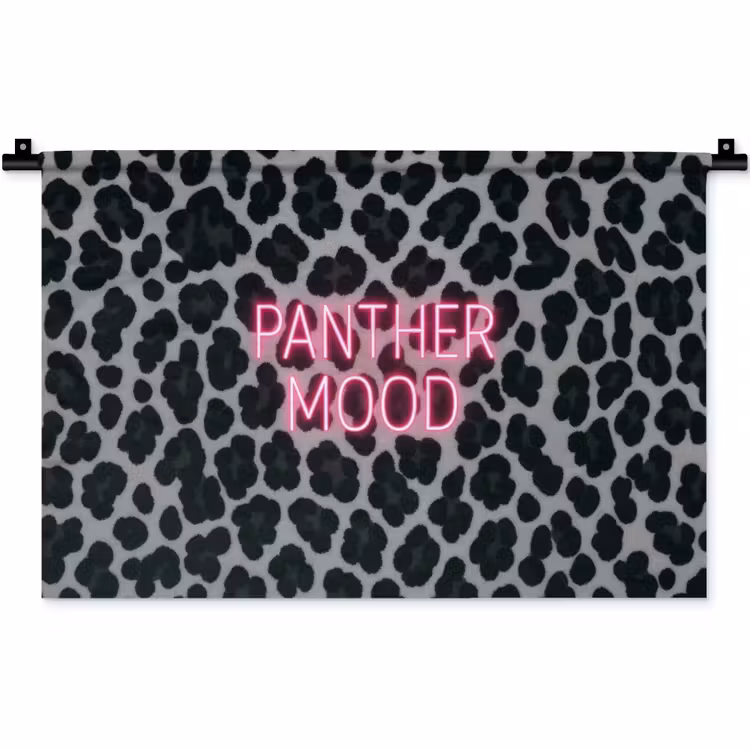 Wandkleed - Panterprint - Zwart - Neonletters - Roze — 1