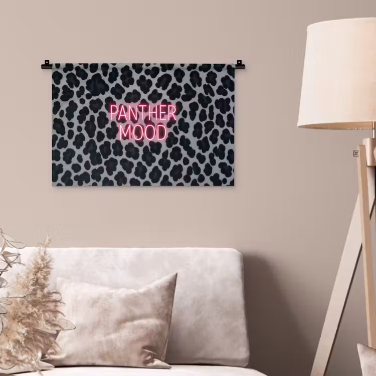 Wandkleed - Panterprint - Zwart - Neonletters - Roze — 2