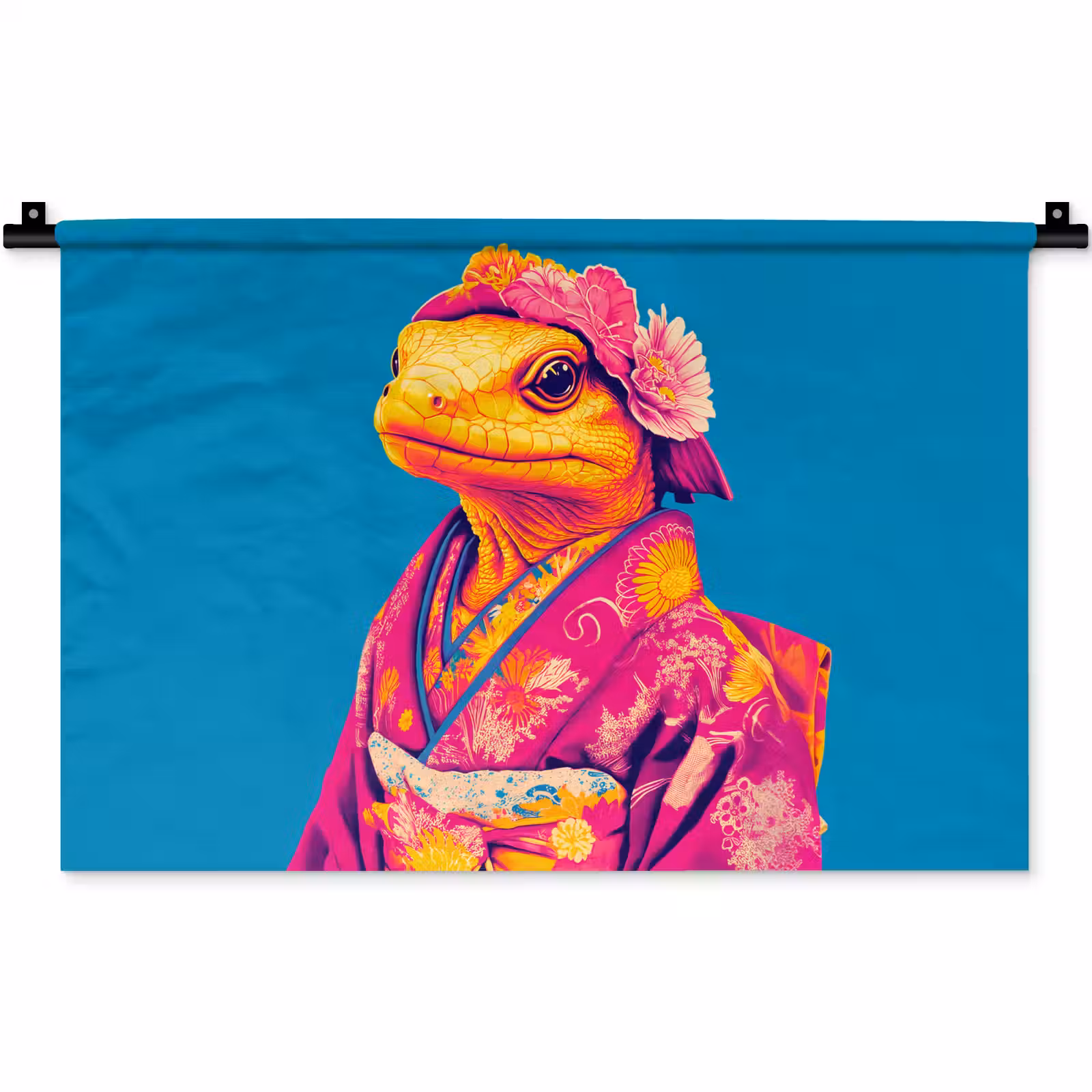 Wandkleed - Bloemenkrans - Hagedis - Kimono - Paars — 1
