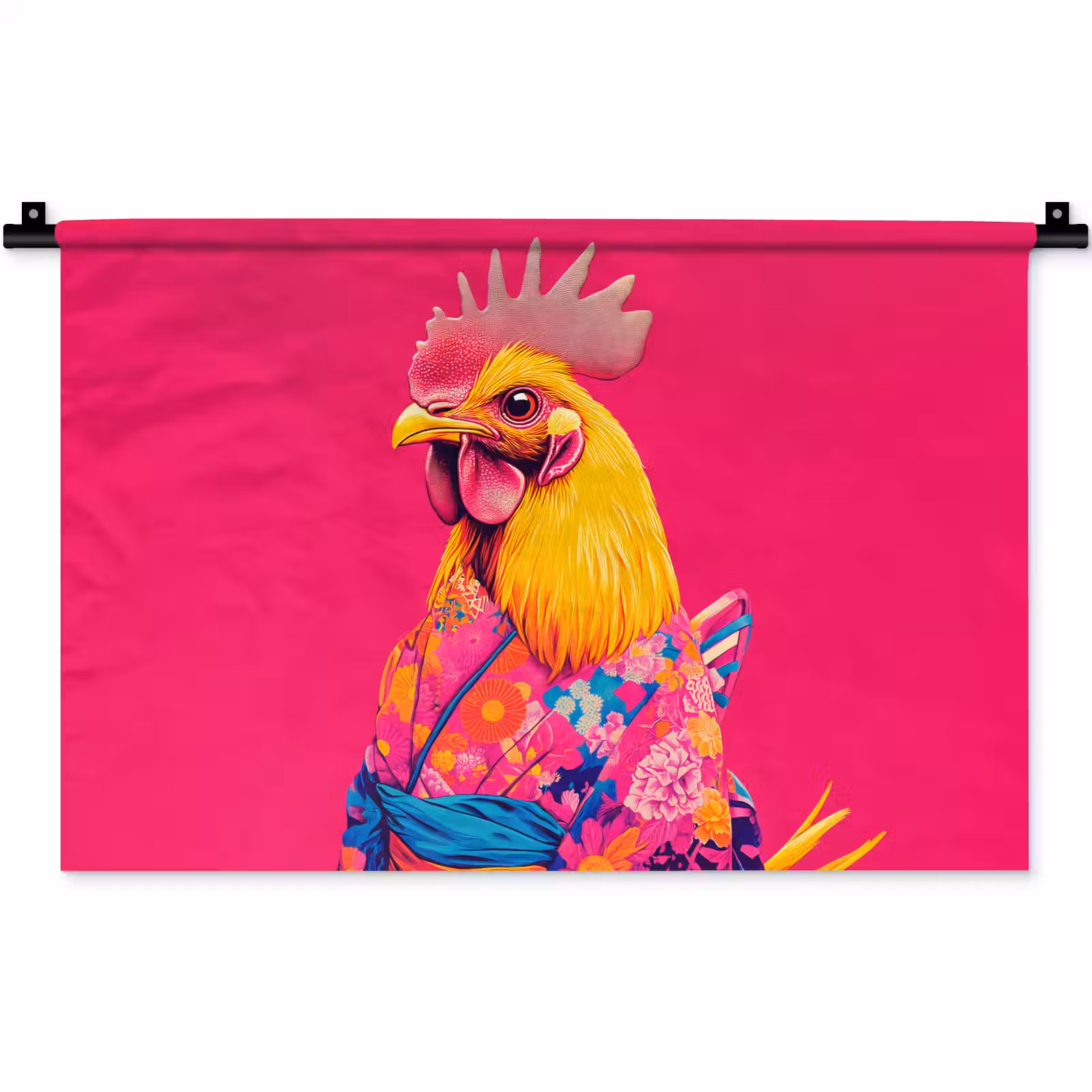 Wandkleed - Haan - Kleurrijk - Kimono - Roze — 1
