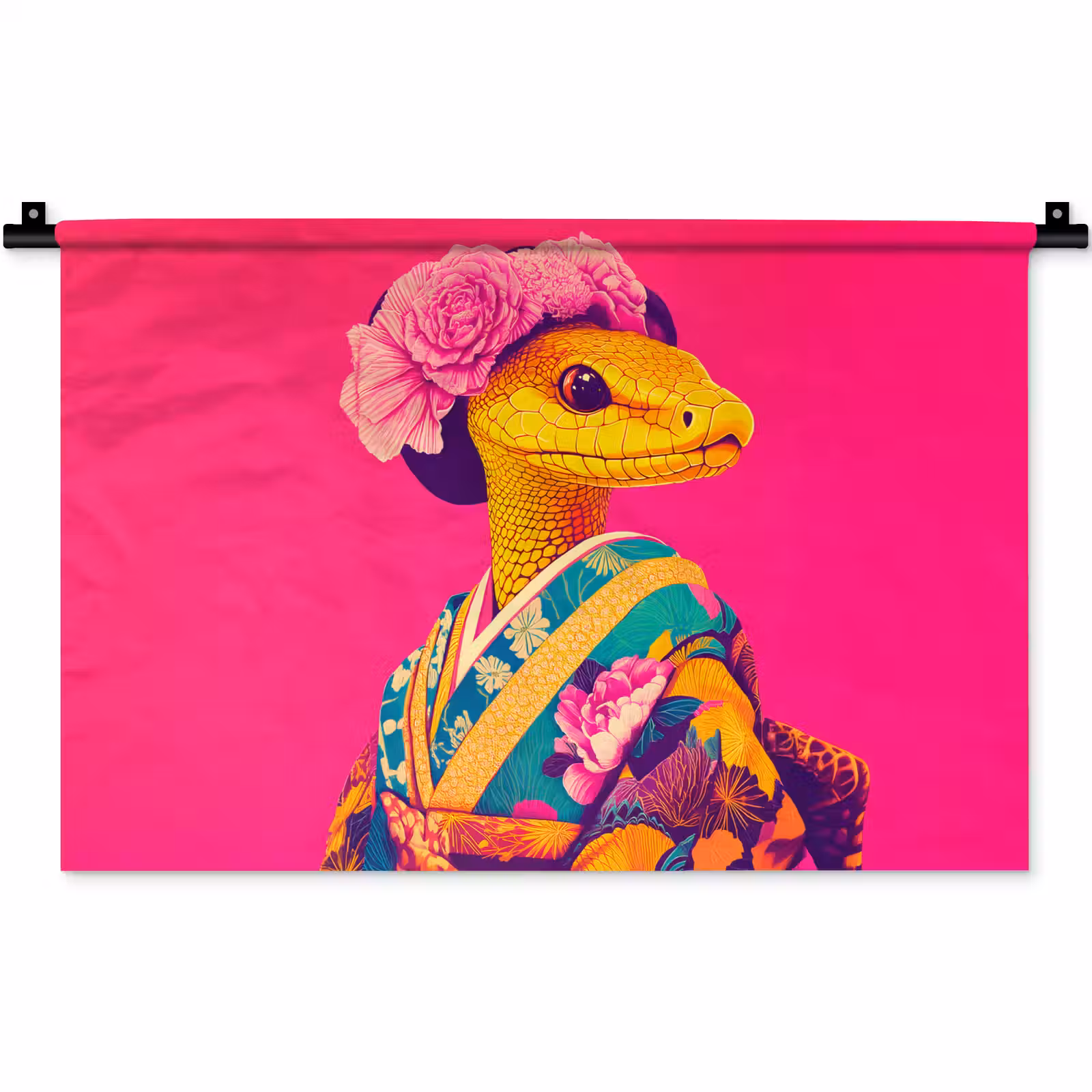 Wandkleed - Hagedis - Bloemen - Roze - Kimono — 1