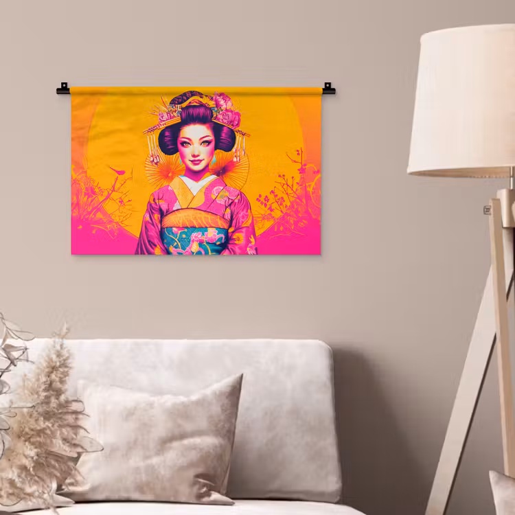 Wandkleed - Bloemen - Vrouw - Kimono - Roze — 2