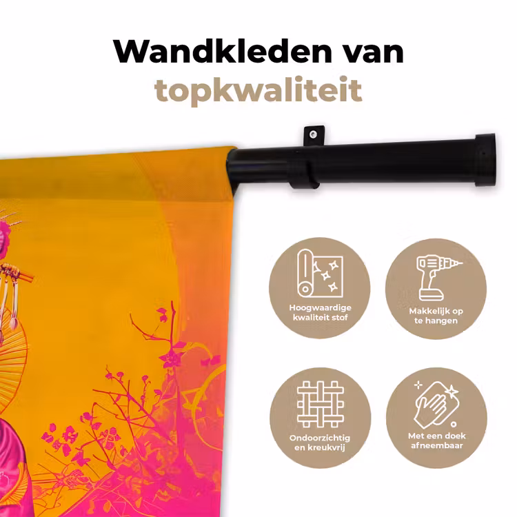 Wandkleed - Bloemen - Vrouw - Kimono - Roze — 3