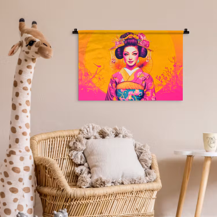 Wandkleed - Bloemen - Vrouw - Kimono - Roze — 5