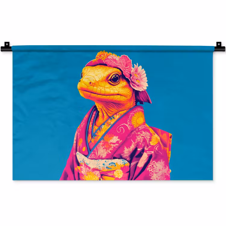Wandkleed - Bloemenkrans - Hagedis - Kimono - Paars — 1