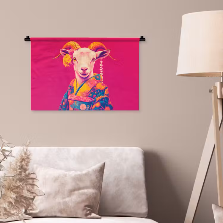 Wandkleed - Geit - Hoorns - Kimono - Kleurrijk — 2