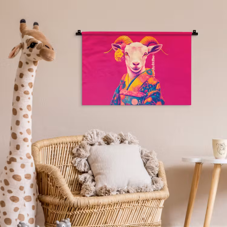 Wandkleed - Geit - Hoorns - Kimono - Kleurrijk — 5