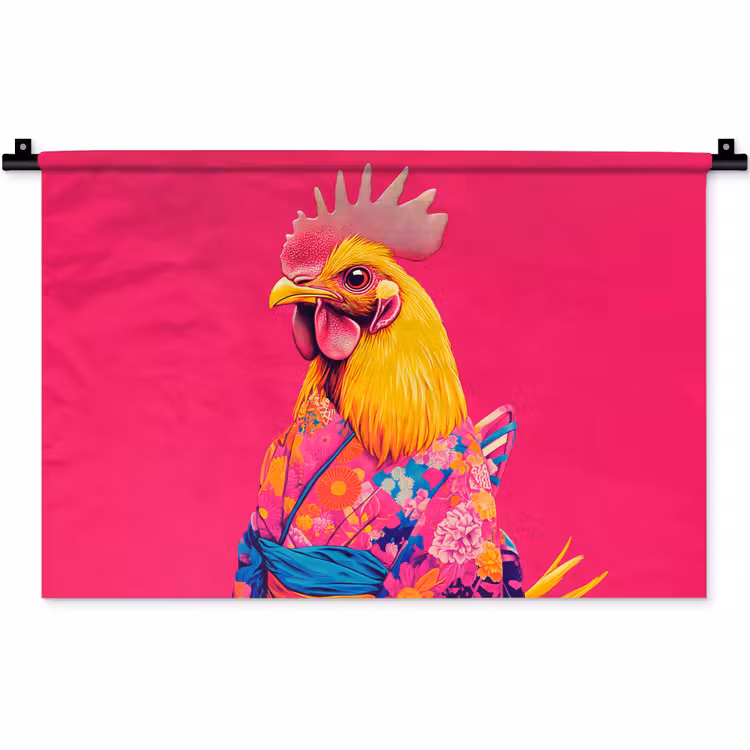 Wandkleed - Haan - Kleurrijk - Kimono - Roze — 1