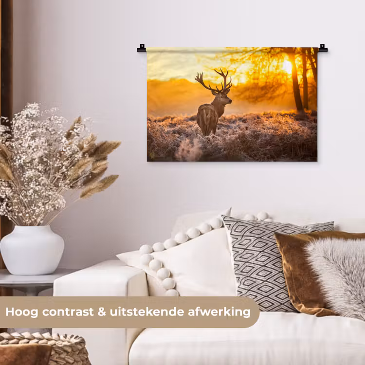 Wandkleed - Hert - Dieren - Zonsondergang - Winter - Heide - Natuur — 4