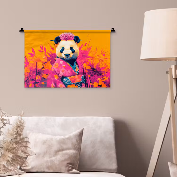 Wandkleed - Kimono - Roze - Panda - Bloemenkroon — 2