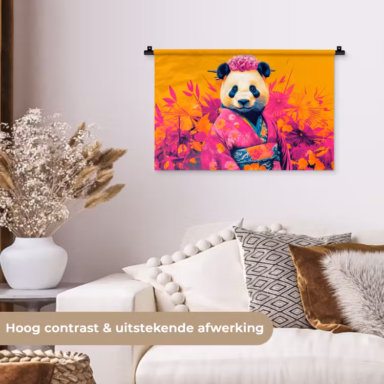 Wandkleed - Kimono - Roze - Panda - Bloemenkroon — 4