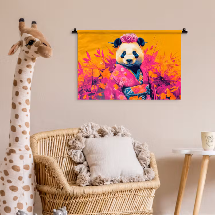 Wandkleed - Kimono - Roze - Panda - Bloemenkroon — 5