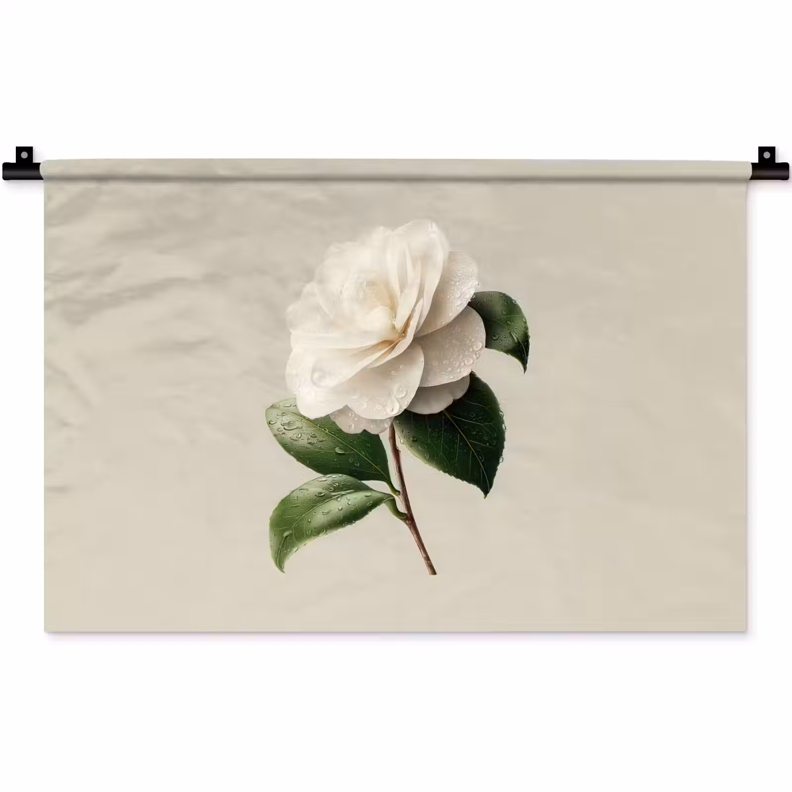 Wandkleed - Cameliabloem - Wit - Groen — 1
