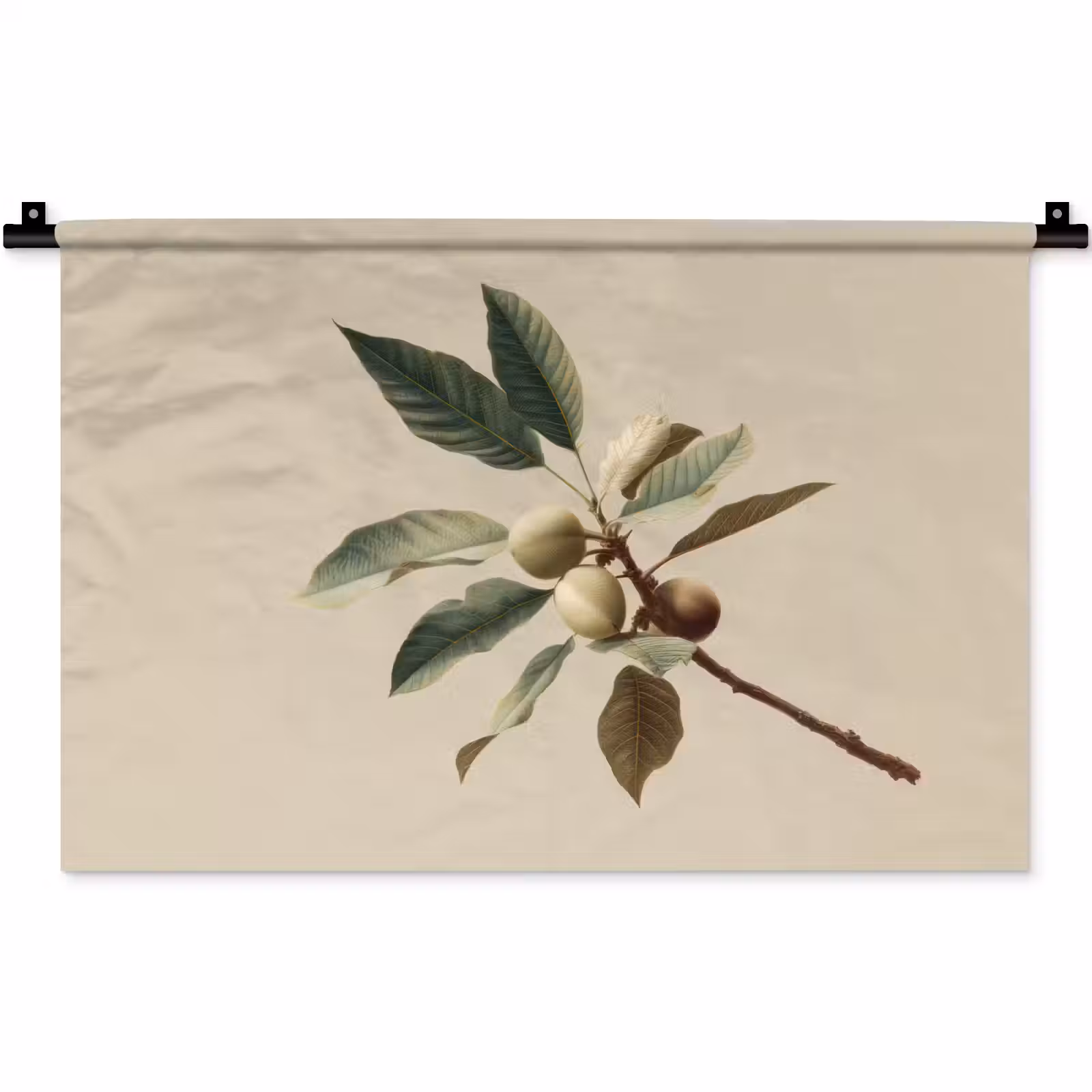 Wandkleed - Tak - Groene Bladeren - Vruchten — 1
