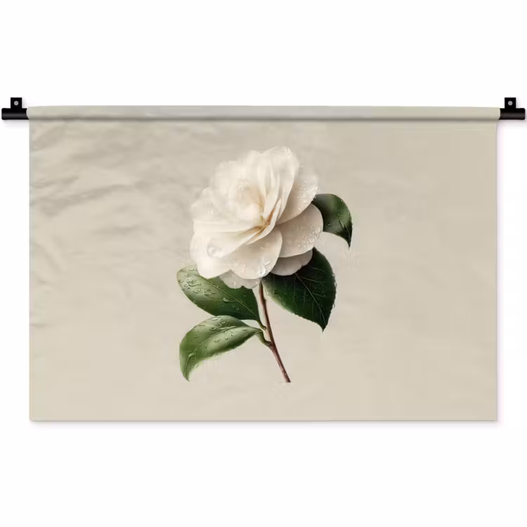 Wandkleed - Cameliabloem - Wit - Groen — 1