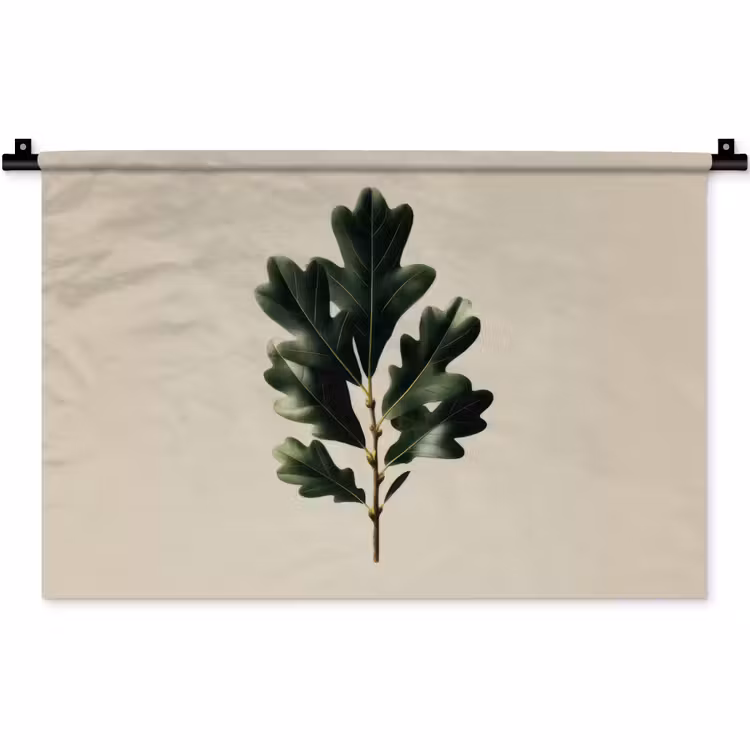 Wandkleed - Eikenbladeren - Beige - Groen - Golvende randen — 1