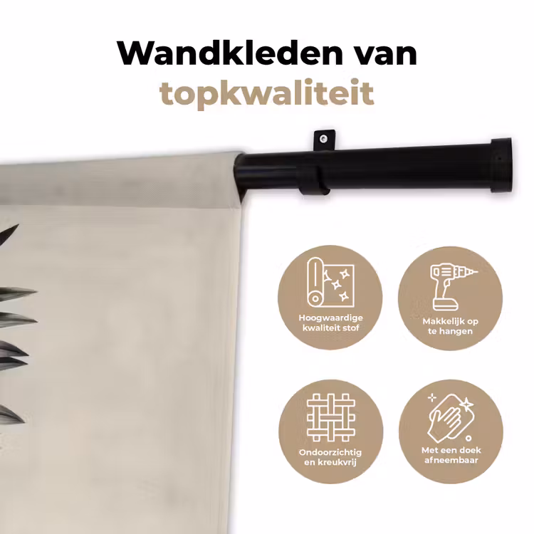 Wandkleed - Palmblad - Subtiel - Groen - beige — 3