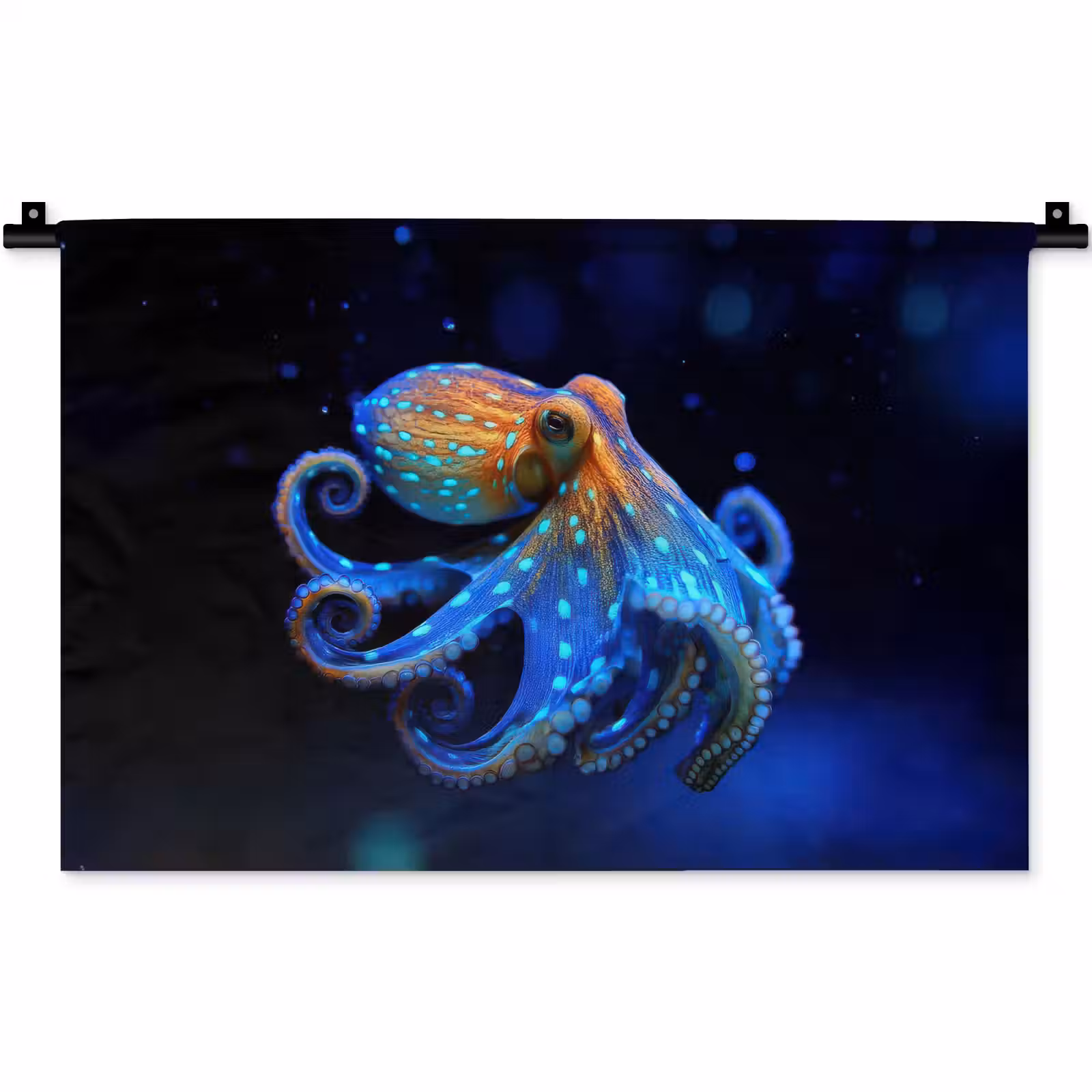 Wandkleed - Octopus - Stippen - Blauw - Zee — 1