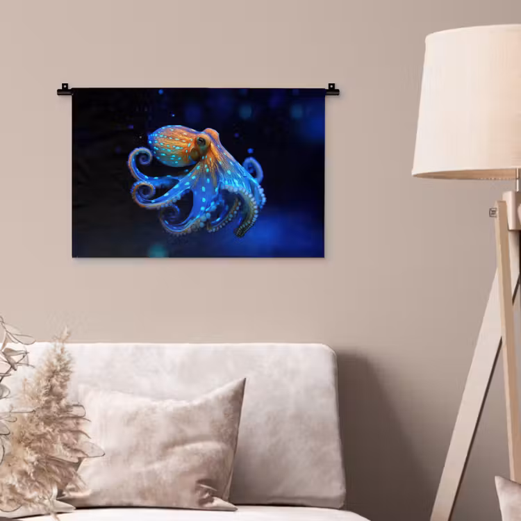 Wandkleed - Octopus - Stippen - Blauw - Zee — 2