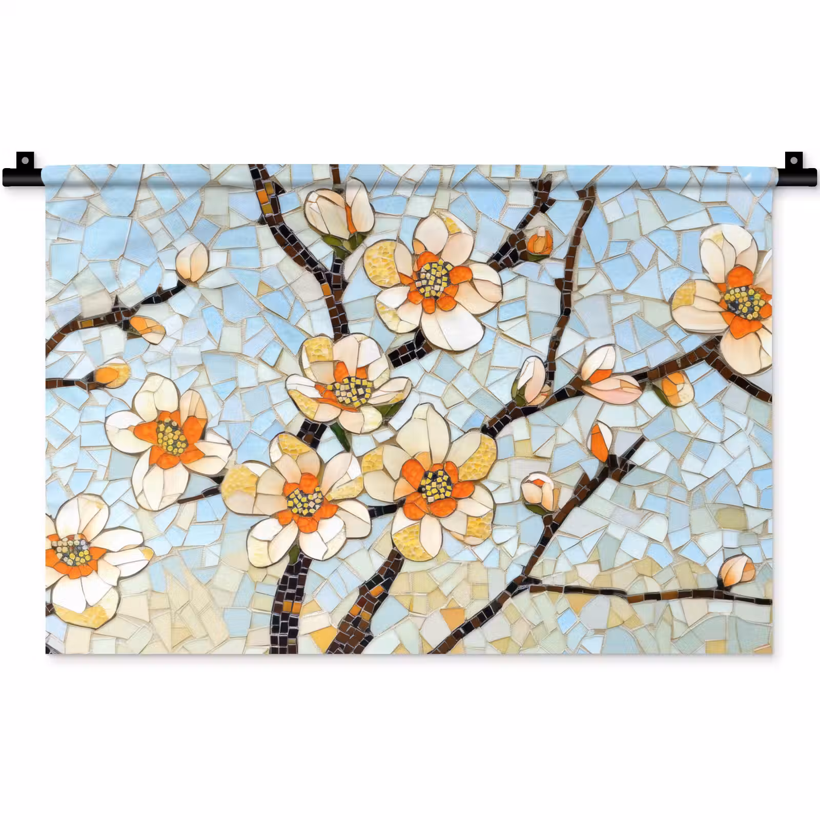 Wandkleed - Bloesems - Wit - Mozaïek - Tak — 1