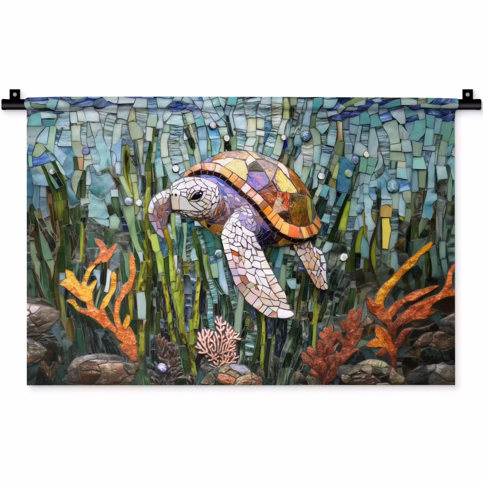 Wandkleed - Schildpad - Zeewier - Mozaïek — 1
