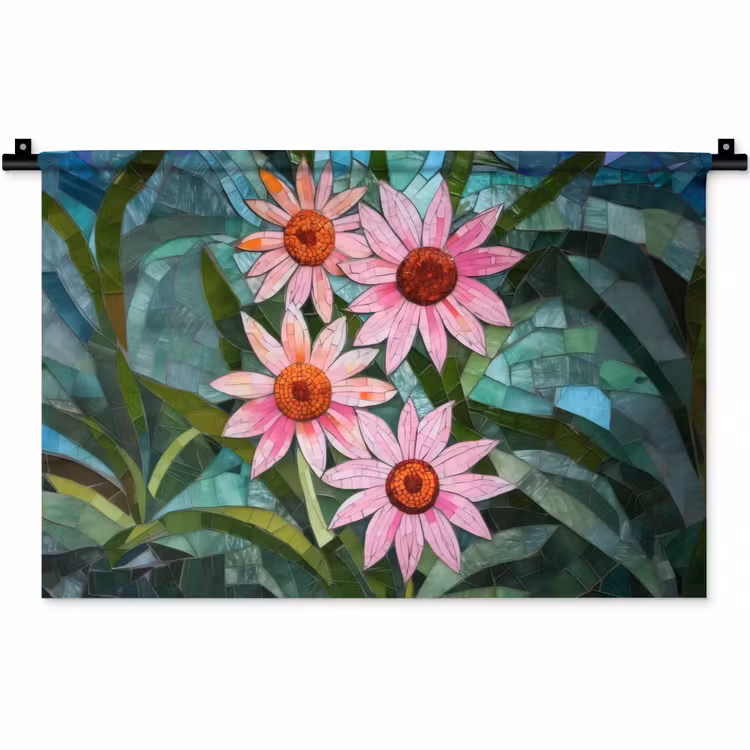 Wandkleed - Bloemen - Roze - Glasmozaïek — 1