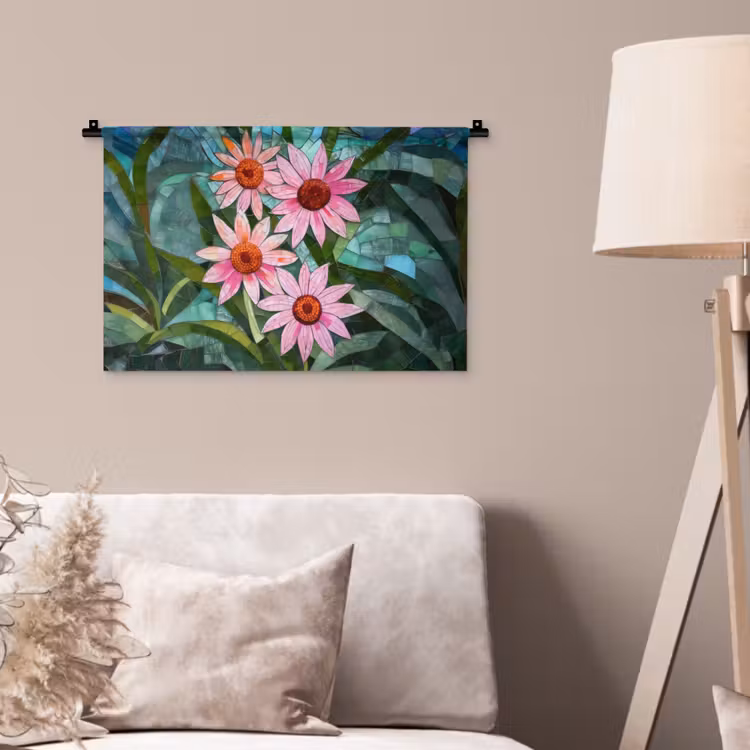 Wandkleed - Bloemen - Roze - Glasmozaïek — 2