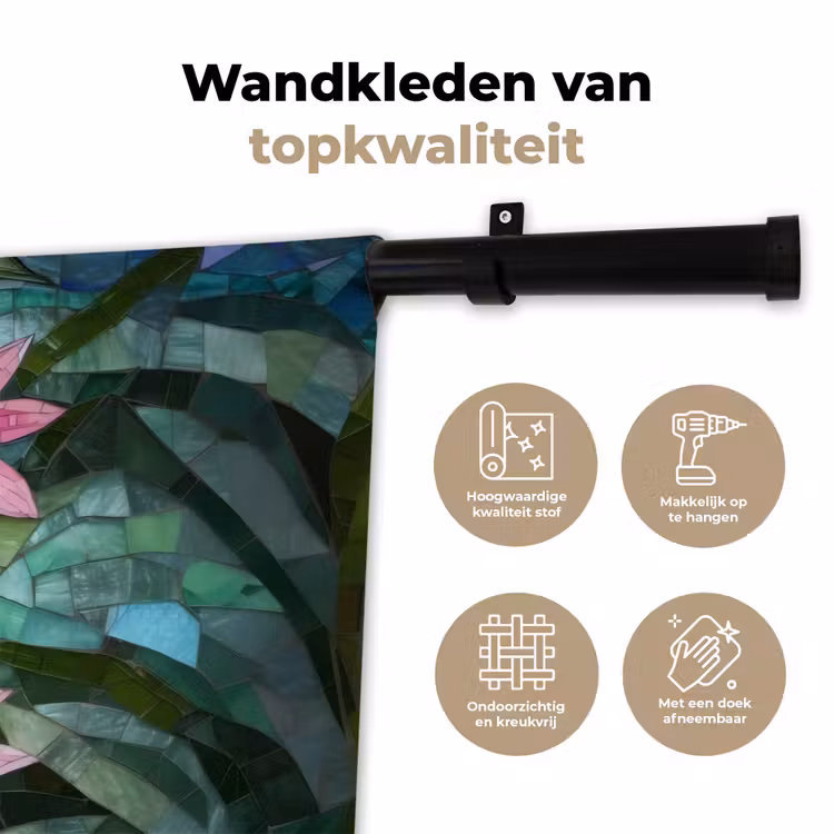 Wandkleed - Bloemen - Roze - Glasmozaïek — 3