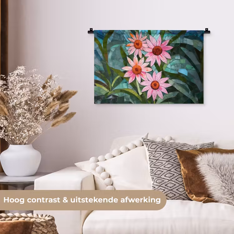 Wandkleed - Bloemen - Roze - Glasmozaïek — 4