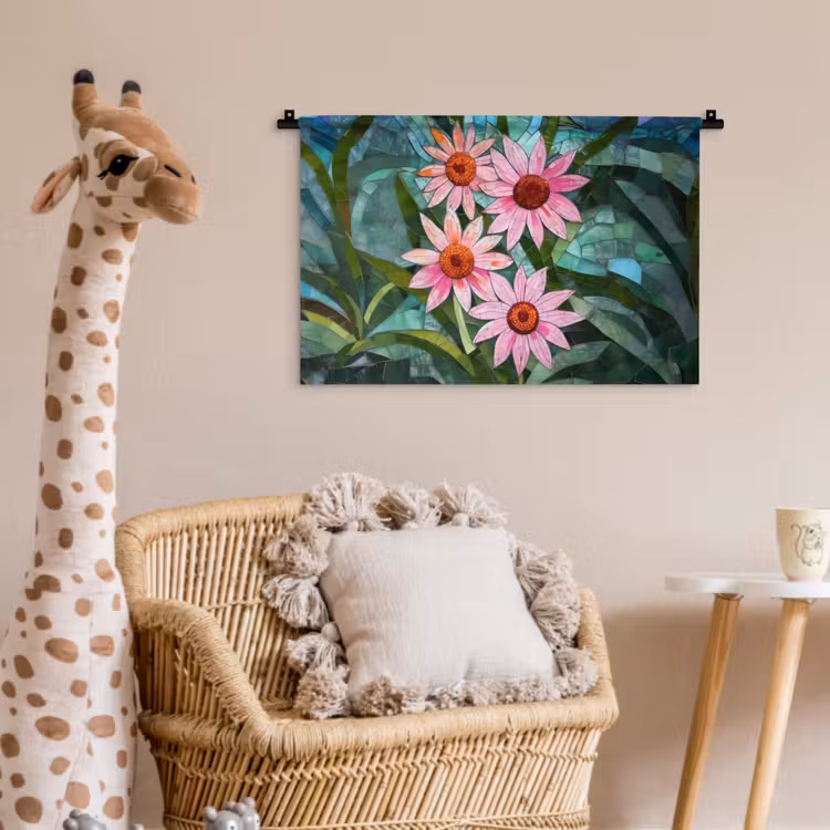 Wandkleed - Bloemen - Roze - Glasmozaïek — 5