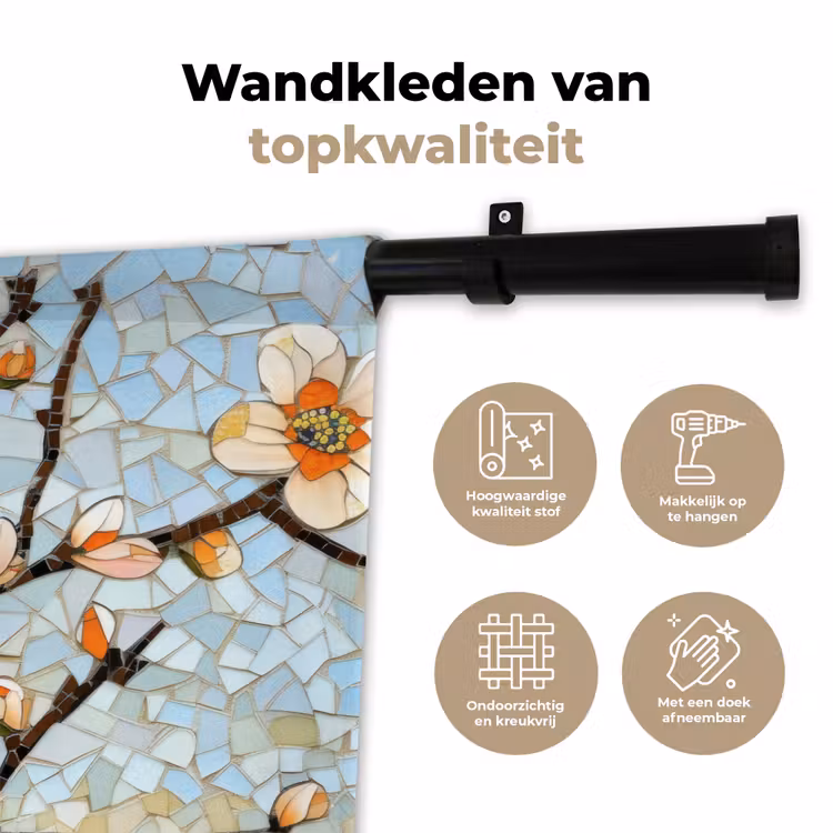 Wandkleed - Bloesems - Wit - Mozaïek - Tak — 3