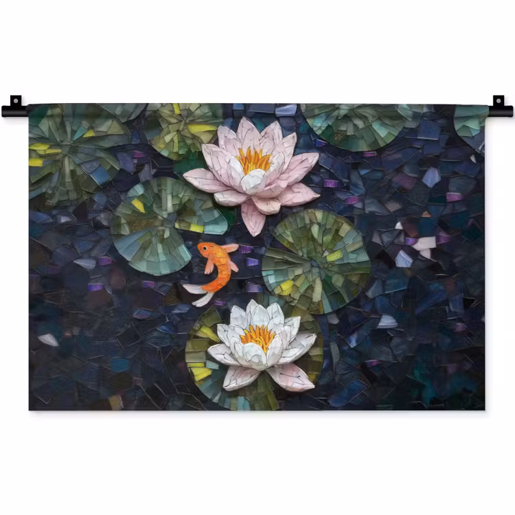 Wandkleed - Glasstukjes - Leliebladeren - Vis - Oranje — 1