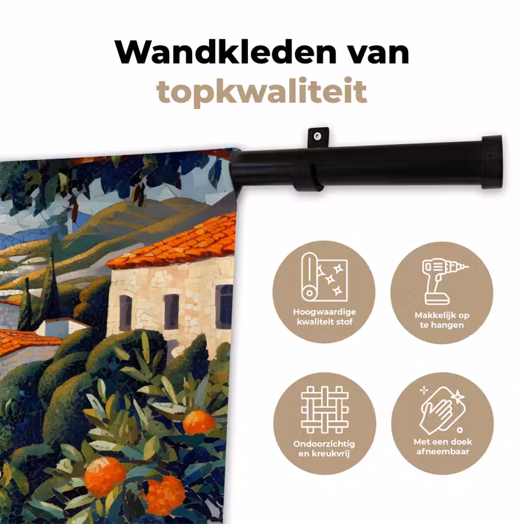 Wandkleed - Huizen - Mozaïek - Sinaasappelbomen - Zee — 3