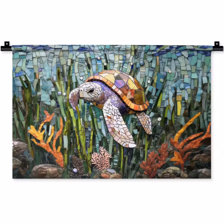 Wandkleed - Schildpad - Zeewier - Mozaïek — 1